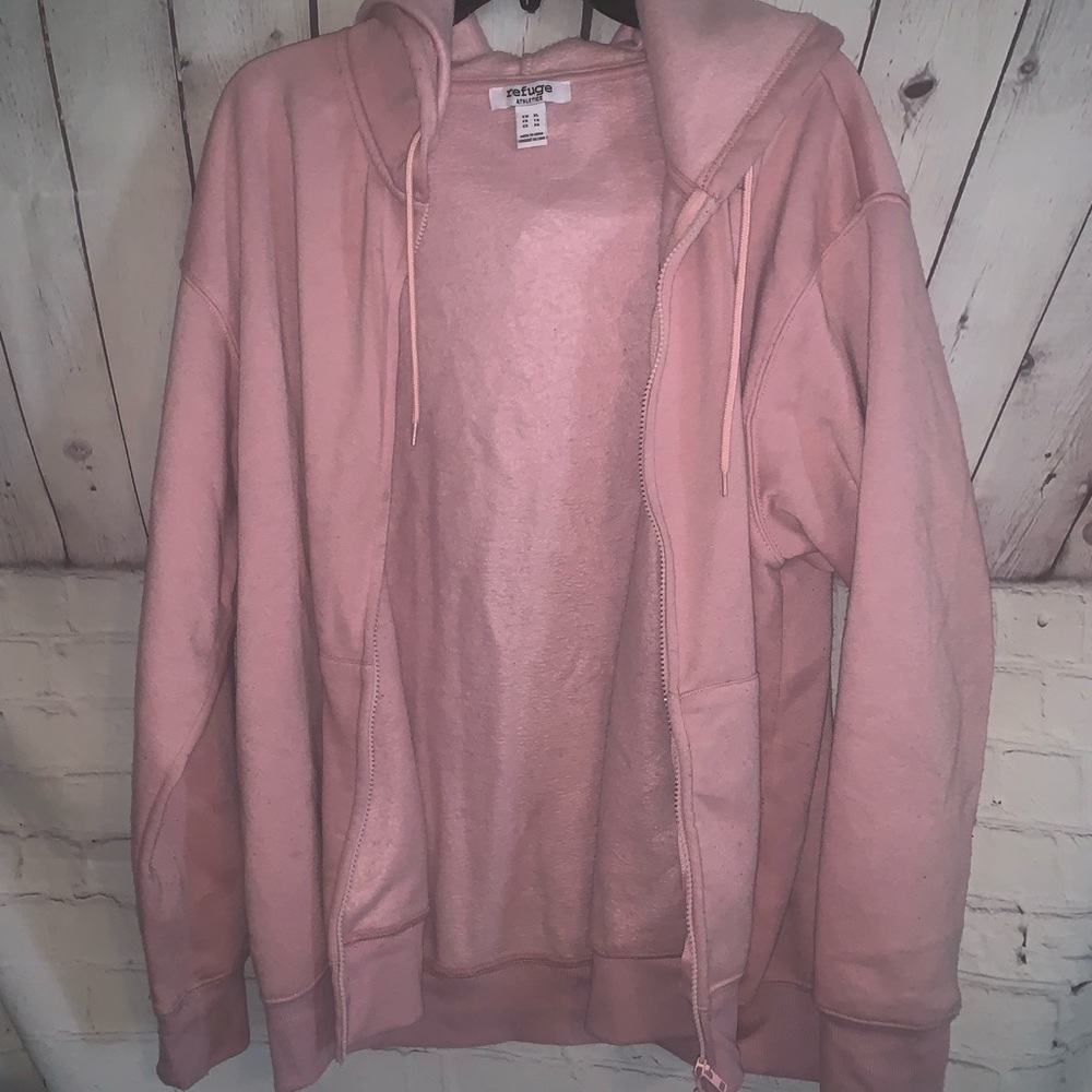 refuge Women's Light Pink Zip-Up Hooded Bomber Jacket